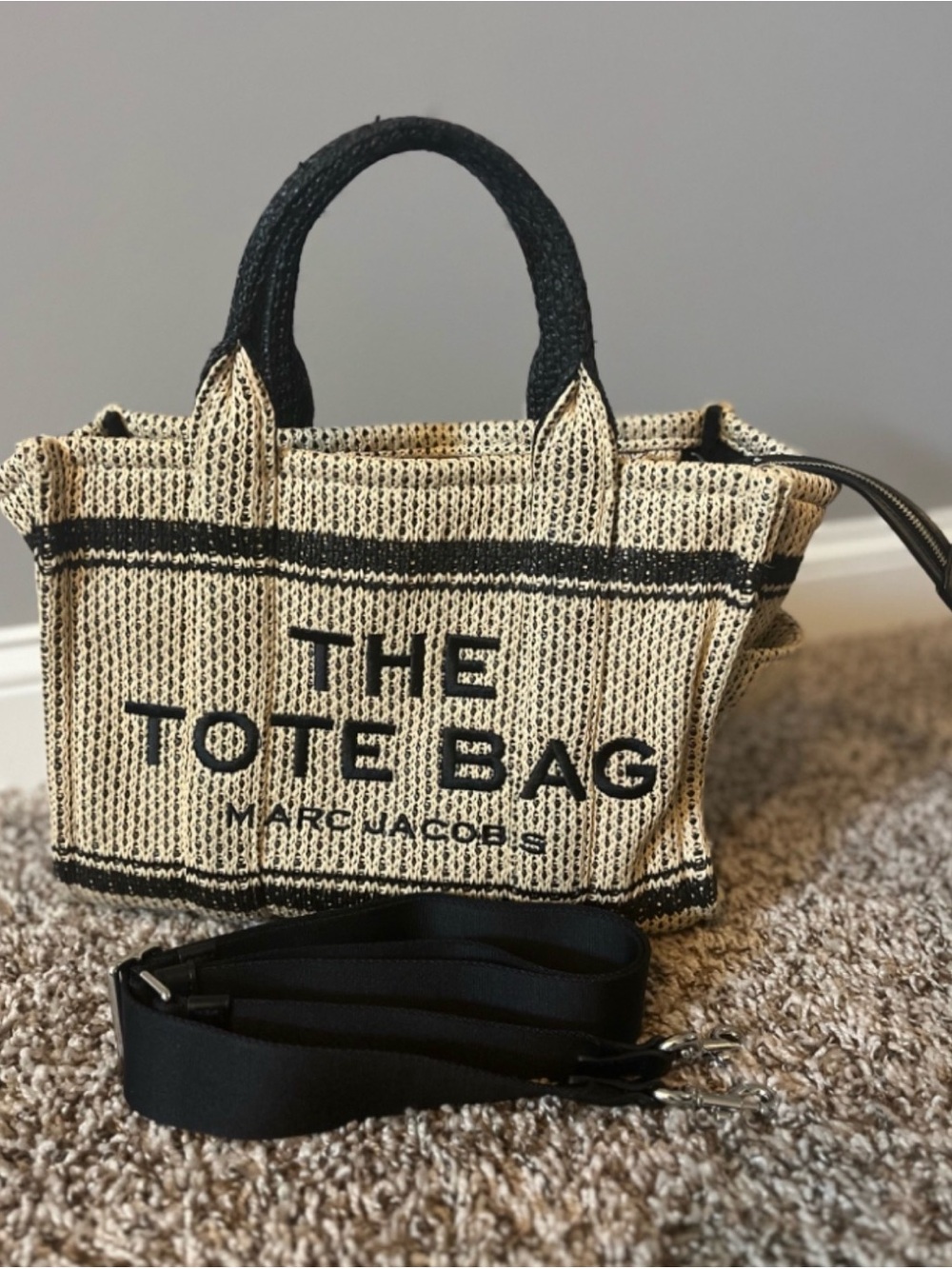 Marc Jacobs Two-Tone Straw Tote with Black Trim - Picture 2 of 5